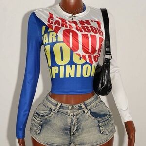 💥BRAND NEW💥 COLORBLOCK LONG SLEVE TOP “I don’t care about your opinion” size sm